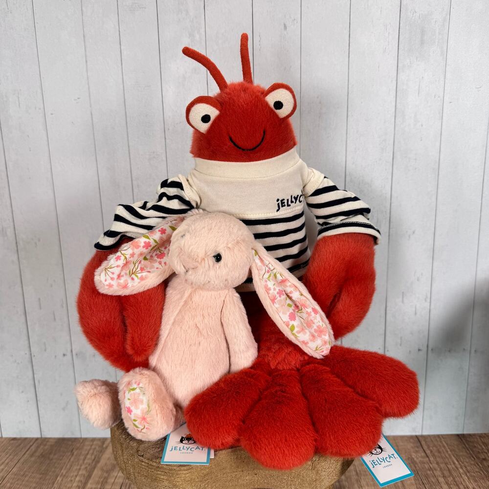 Bundle Set of 2 Jellycat Larry Lobster Small Blush Bunny Cherry NEW! Authentic